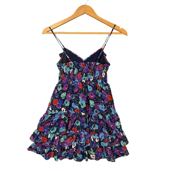 Vintage American Eagle Floral Ruffle Tiered Mini Dress Womens XS Navy Blue - Picture 2 of 3